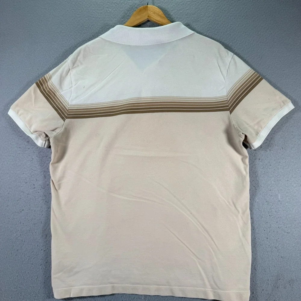 Banana Republic Fitted Polo‎ Shirt Mens XL Beige Stripe Comfort Classic Preppy